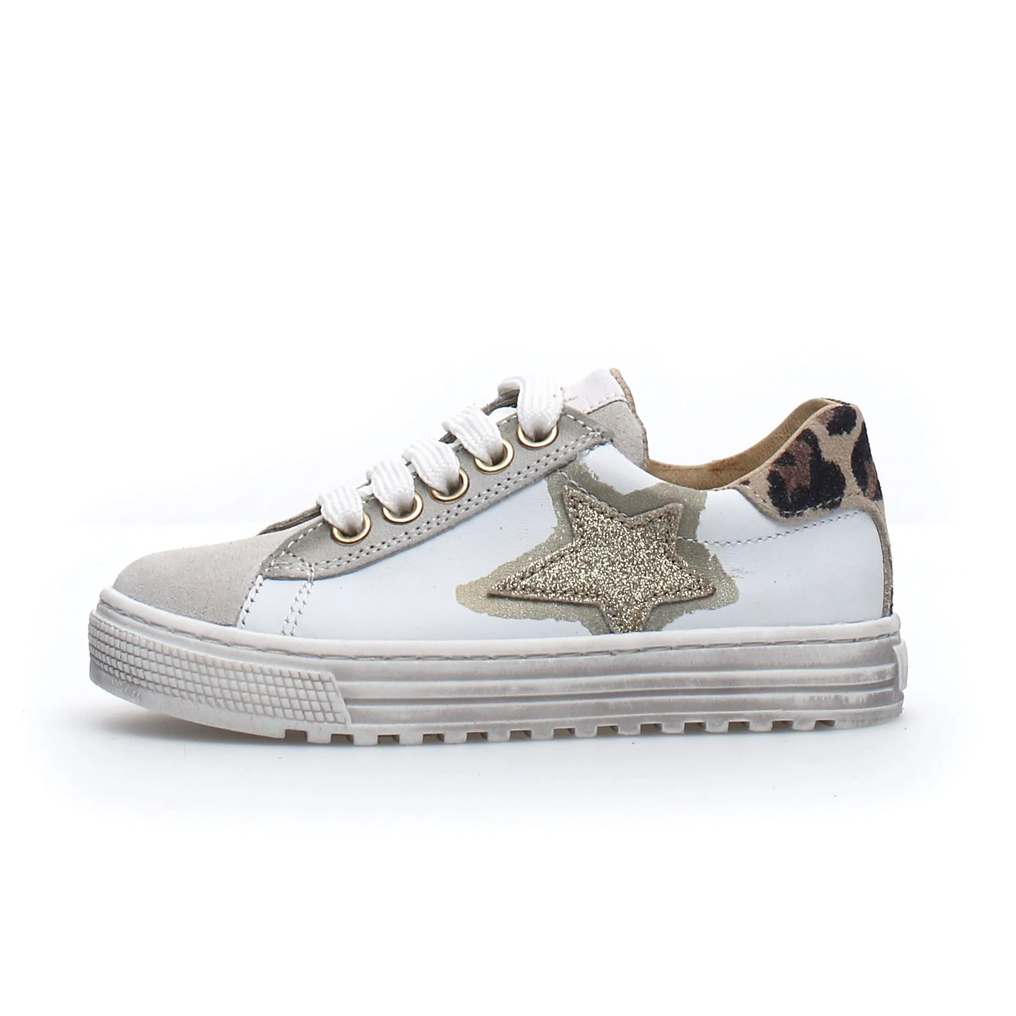 Naturino Boy's & Girl's Kokie Zip Vitello Sneaker Shoes - White/Platinum