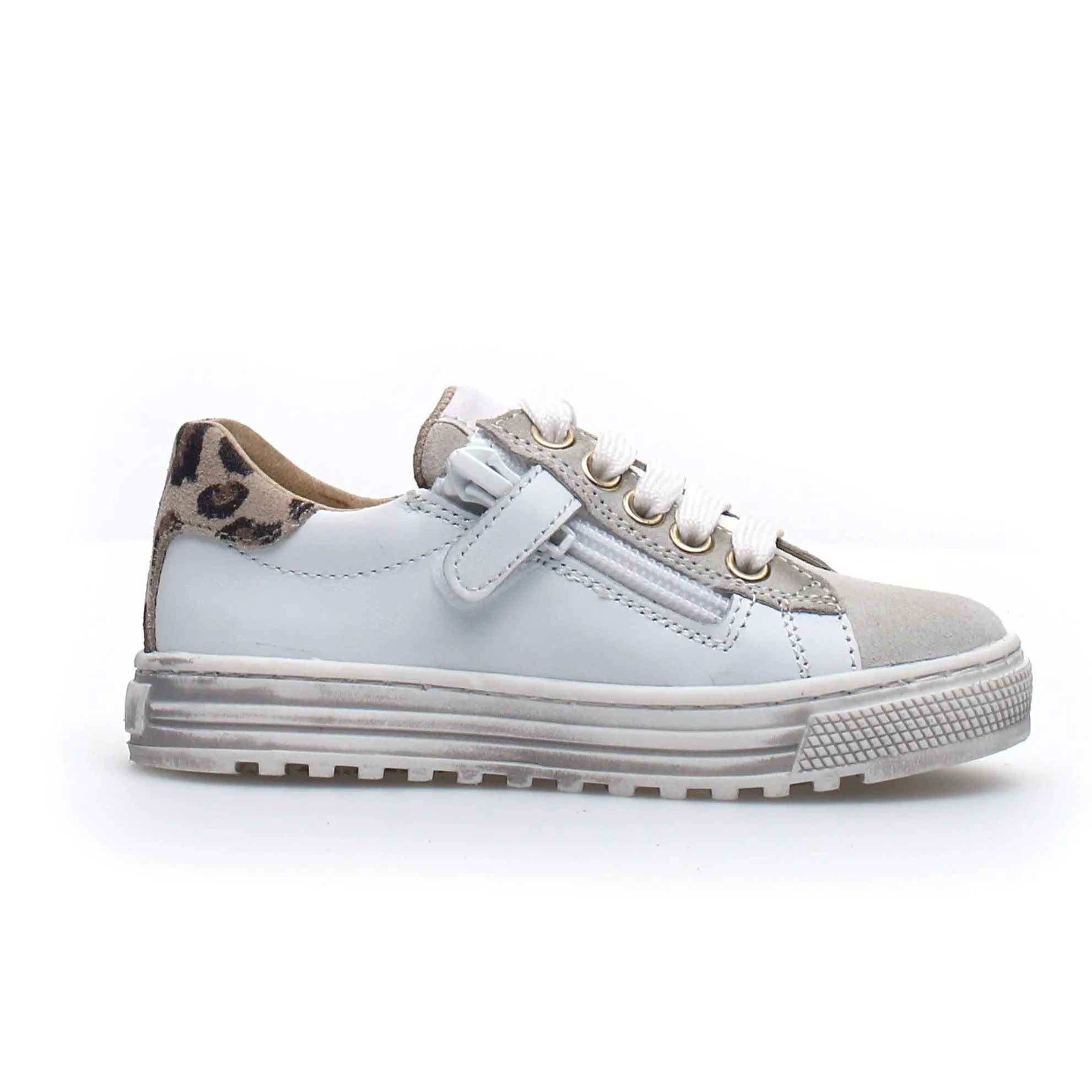 Naturino Boy's & Girl's Kokie Zip Vitello Sneaker Shoes - White/Platinum
