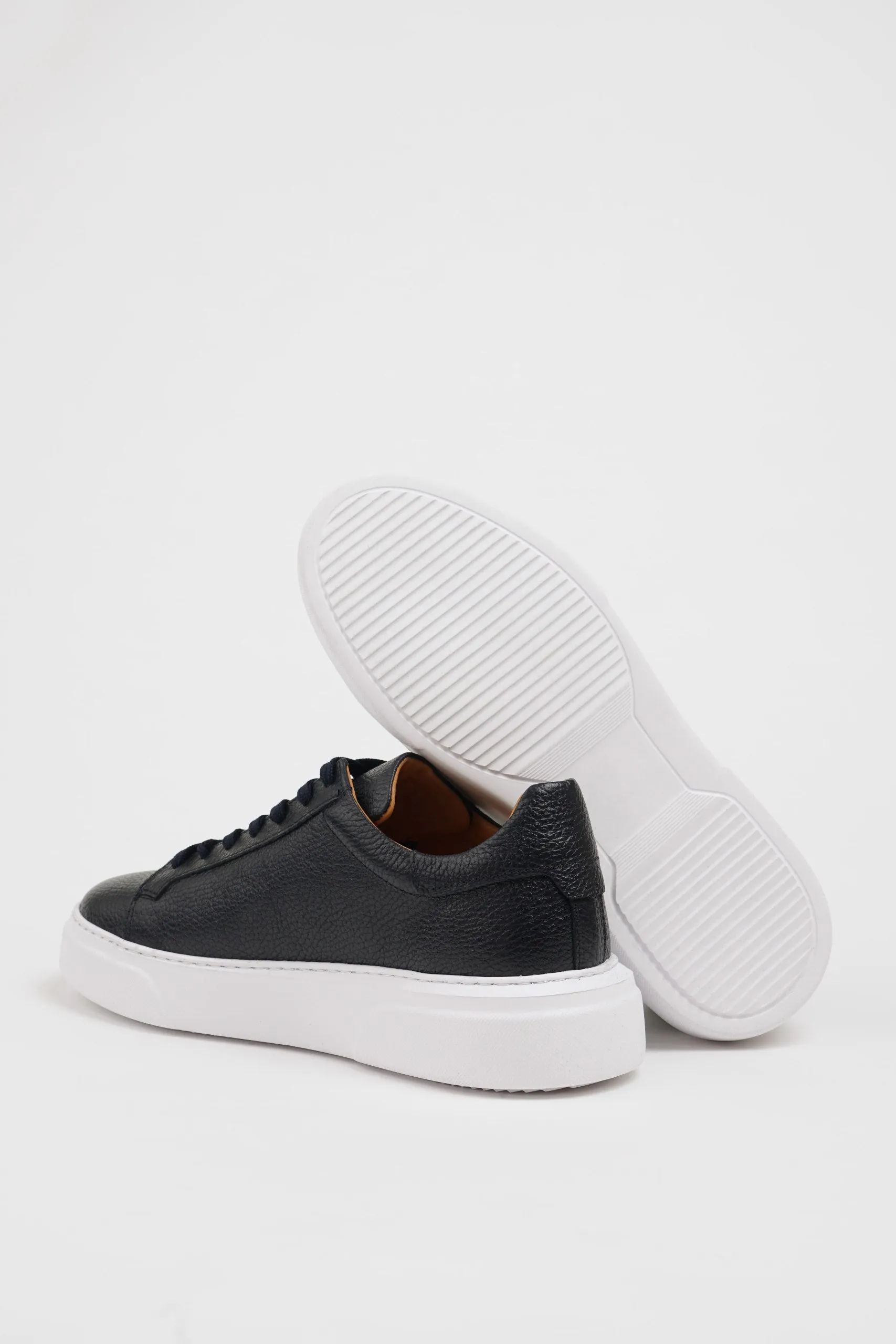 Navy Blue Leather Sneakers with Pool Sole.
