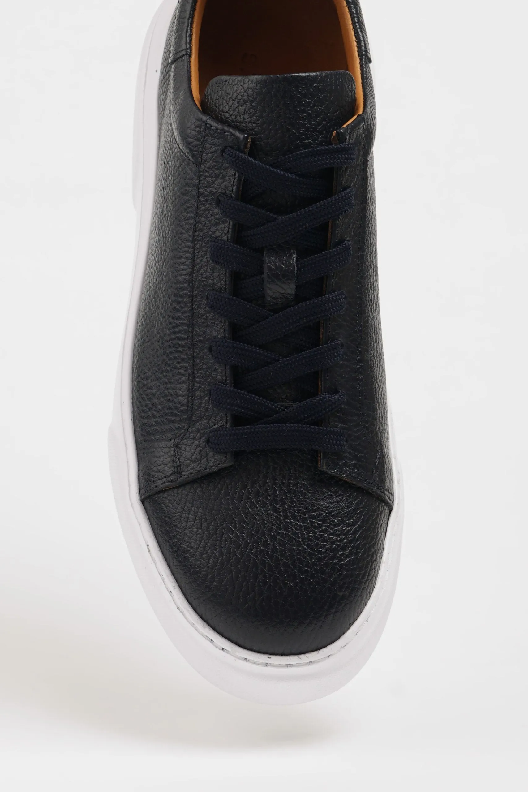 Navy Blue Leather Sneakers with Pool Sole.