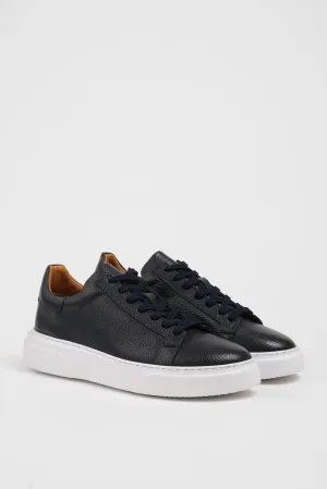 Navy Blue Leather Sneakers with Pool Sole.