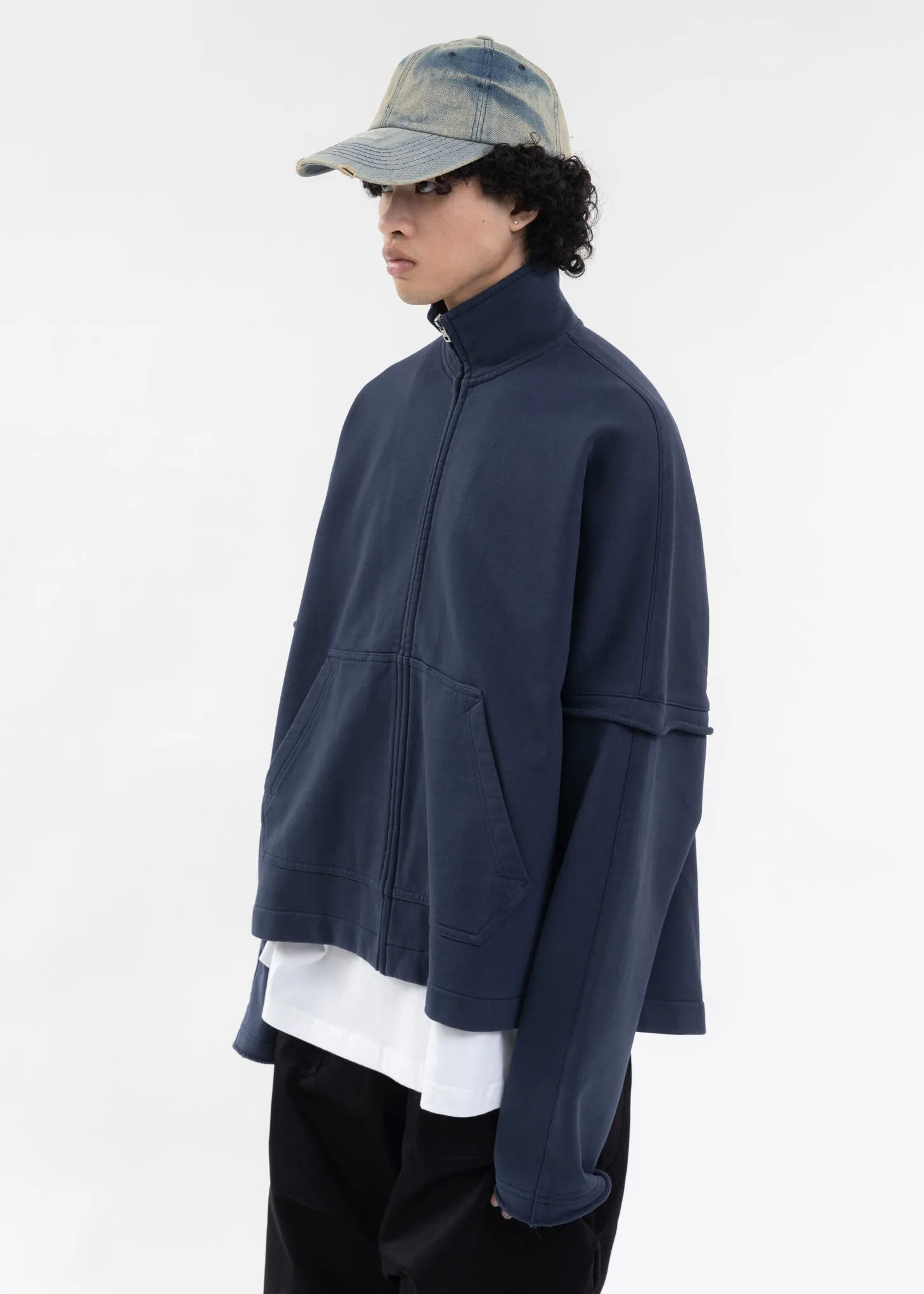 NAVY HIGH NECK JERSEY ZIP-UP SWEATSHIRT