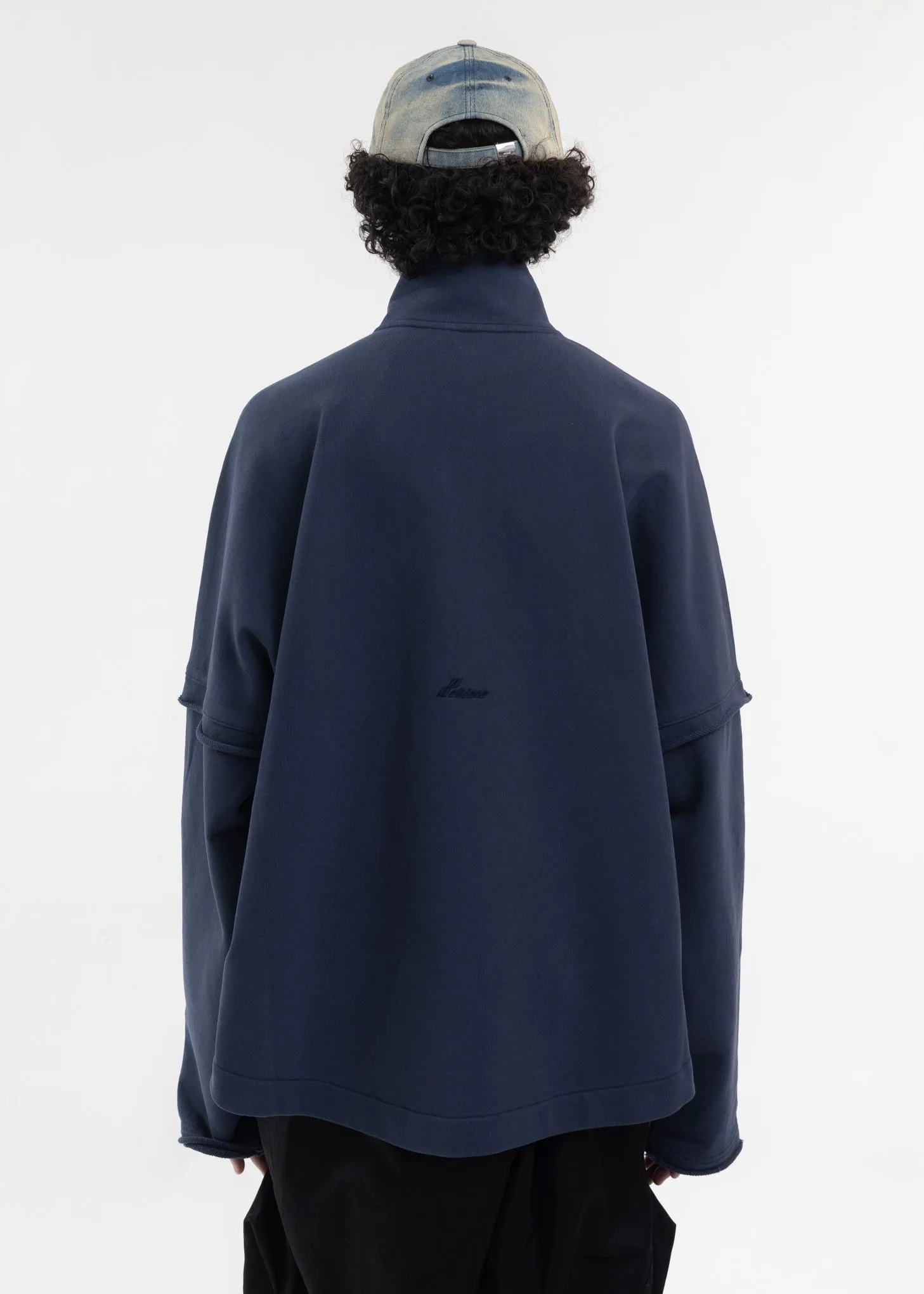NAVY HIGH NECK JERSEY ZIP-UP SWEATSHIRT