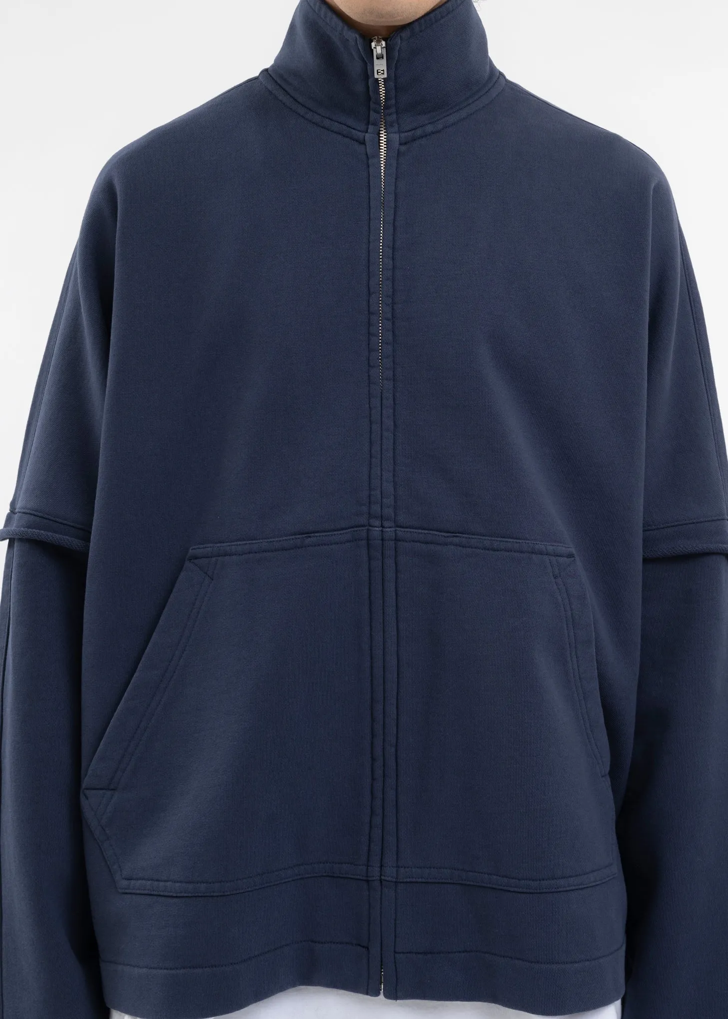 NAVY HIGH NECK JERSEY ZIP-UP SWEATSHIRT