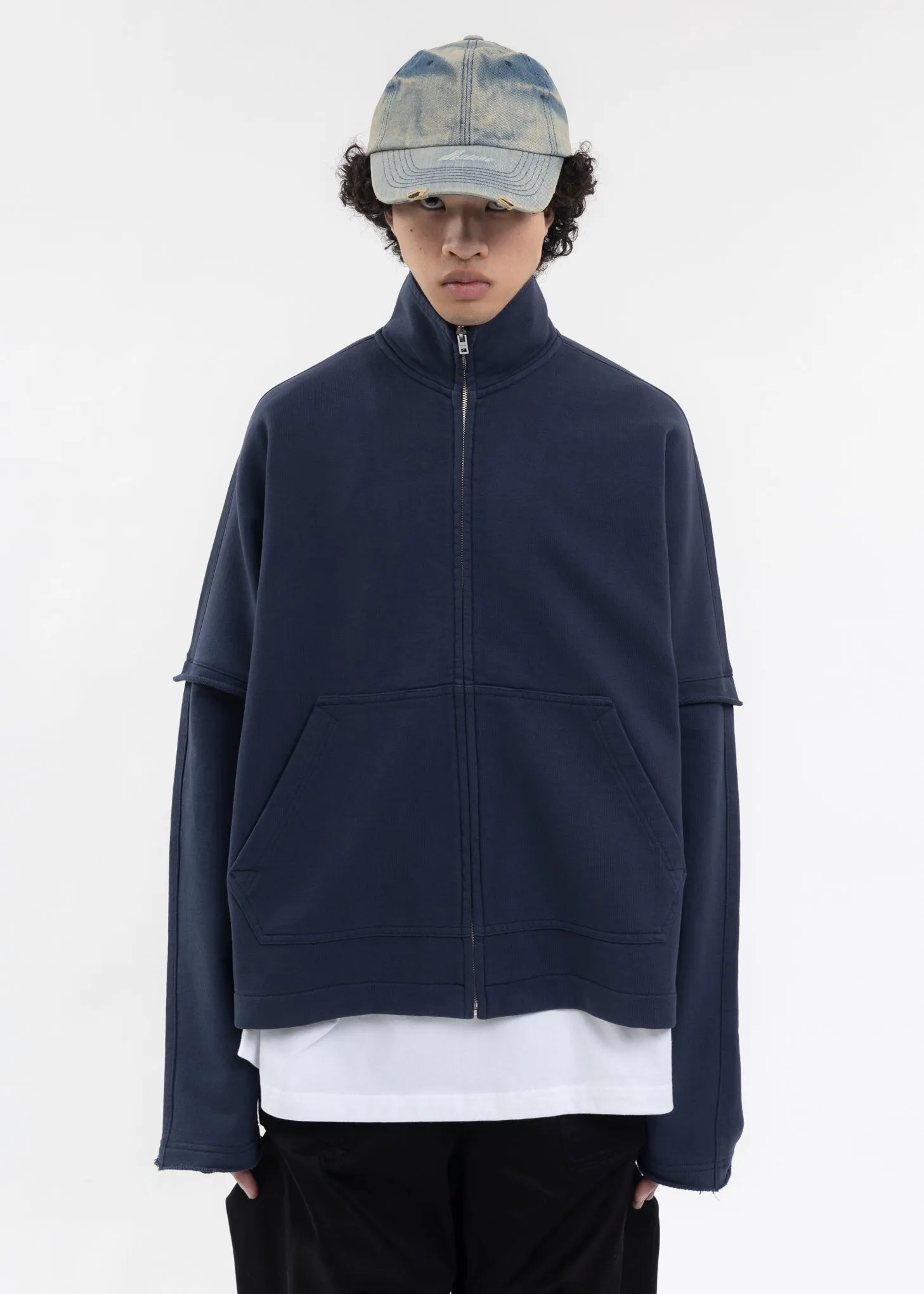 NAVY HIGH NECK JERSEY ZIP-UP SWEATSHIRT