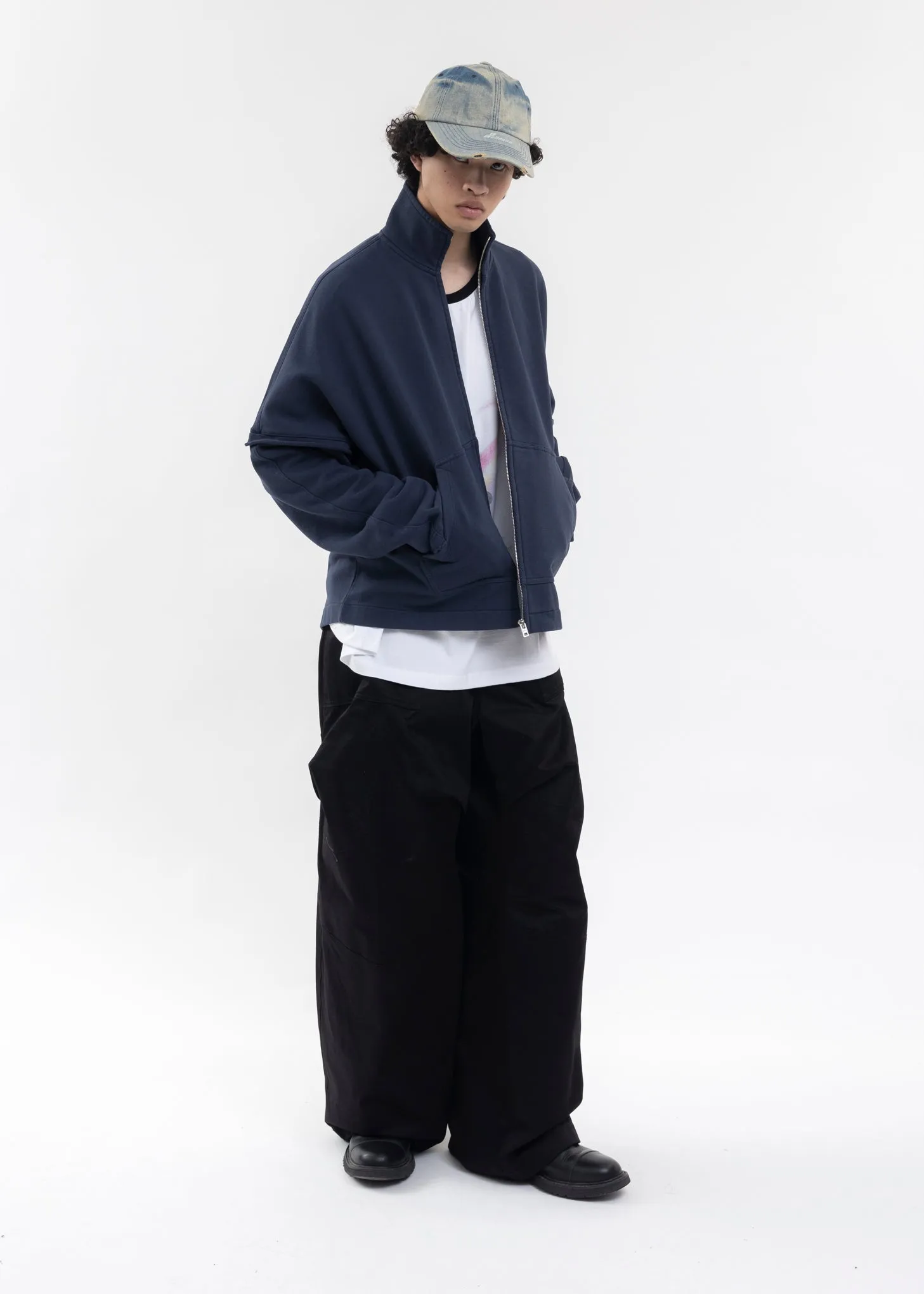 NAVY HIGH NECK JERSEY ZIP-UP SWEATSHIRT
