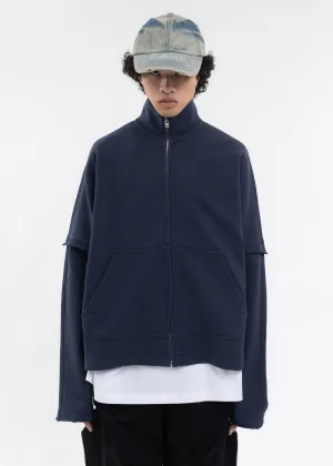 NAVY HIGH NECK JERSEY ZIP-UP SWEATSHIRT