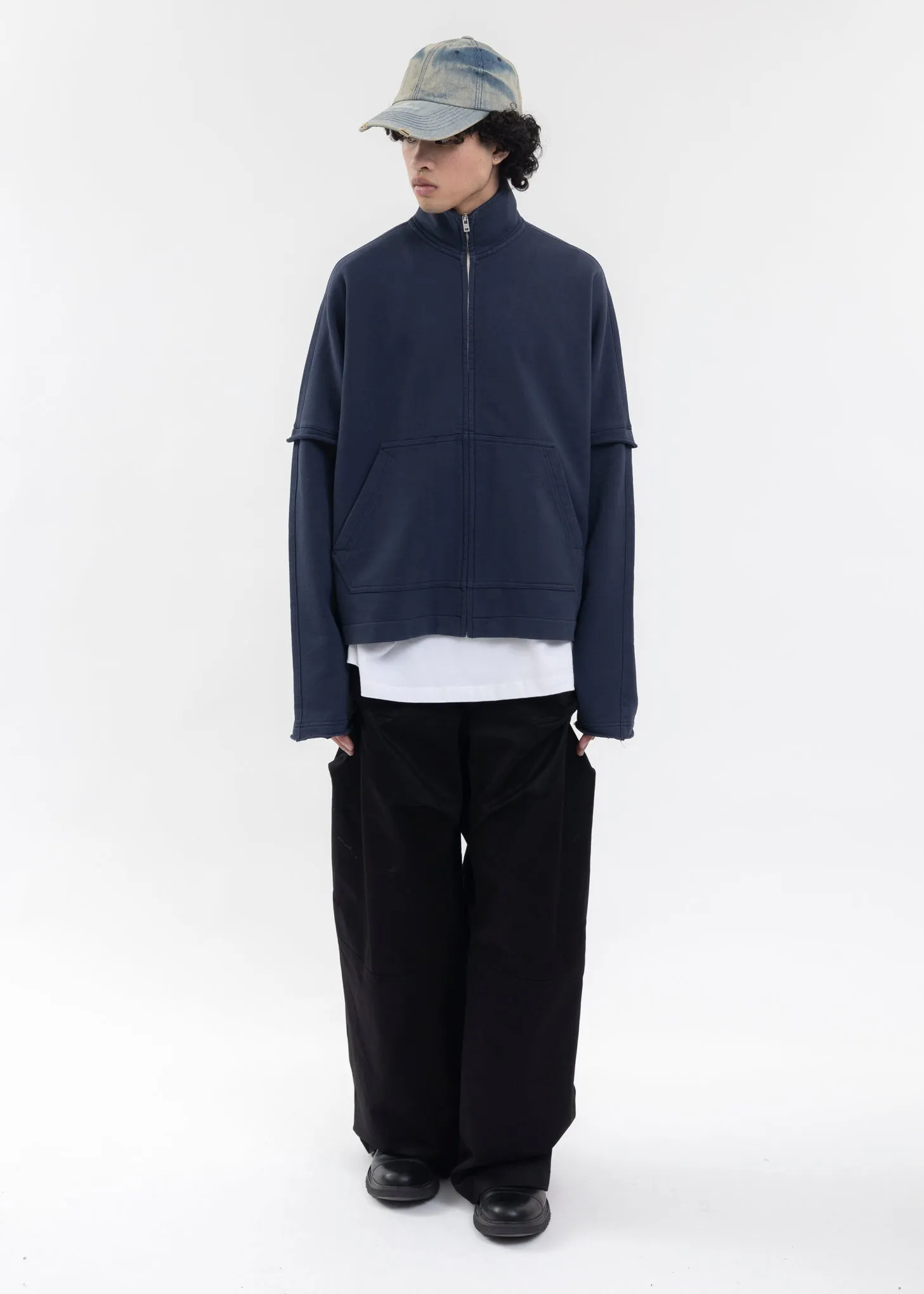 NAVY HIGH NECK JERSEY ZIP-UP SWEATSHIRT