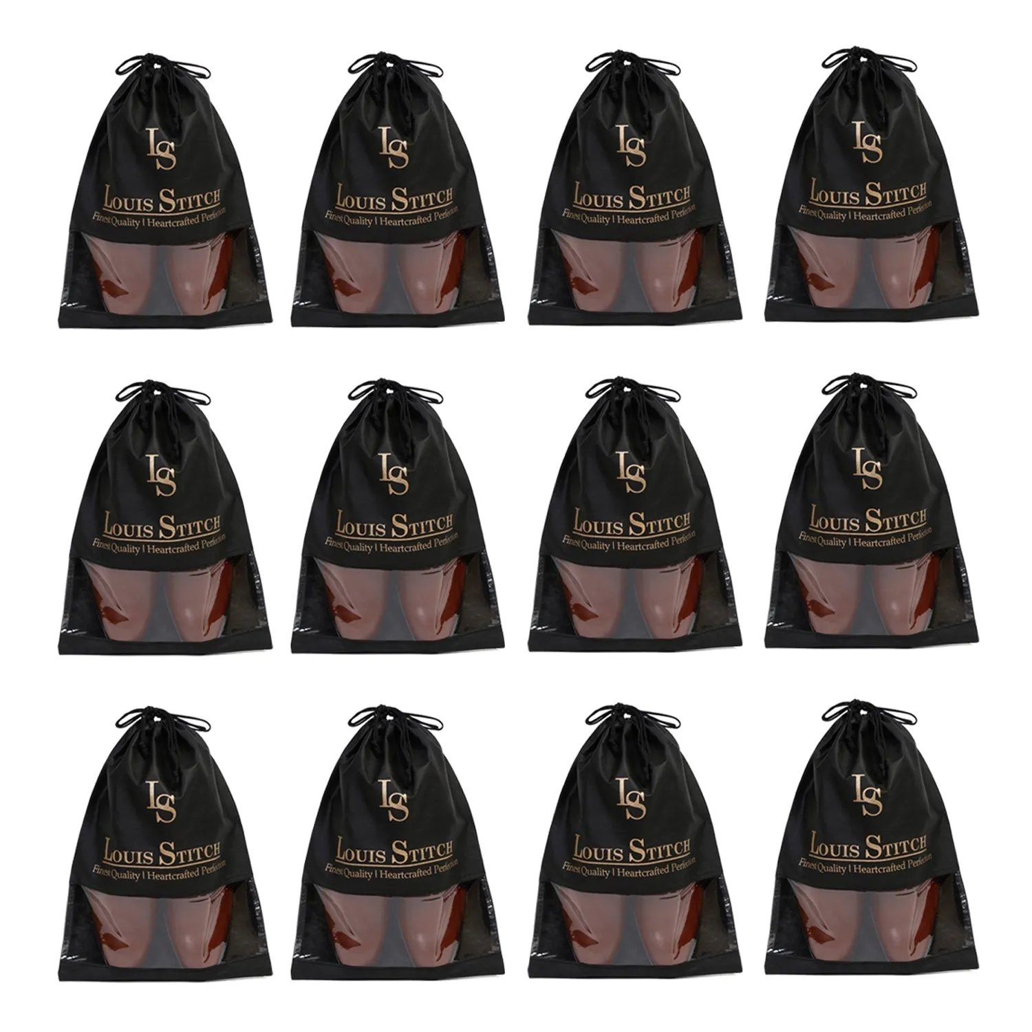 Non Woven Shoe Bag Pack Of  12 Black See-Thru