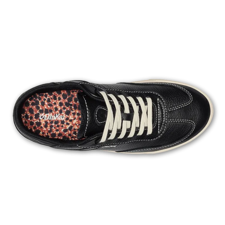 Olukai Women's Hā’upu Leather Sneakers- Onyx