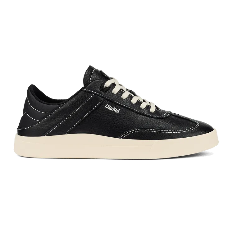 Olukai Women's Hā’upu Leather Sneakers- Onyx