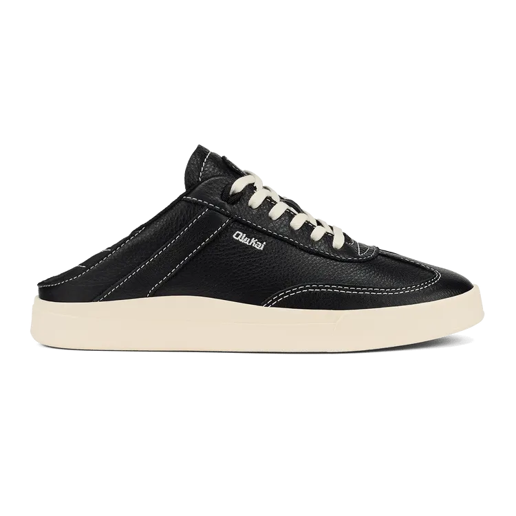Olukai Women's Hā’upu Leather Sneakers- Onyx