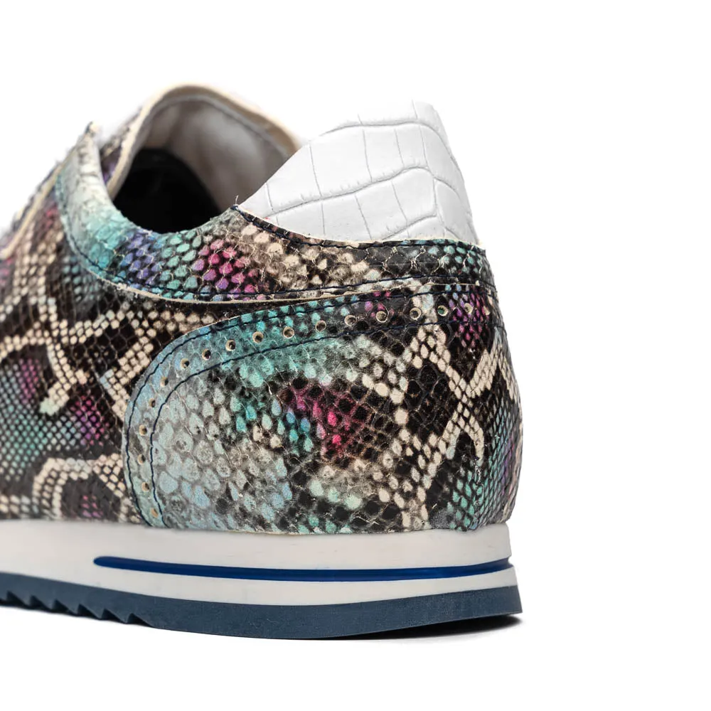 Peri Python Embossed Italian Calfskin Sneaker in Marine Blues by Zelli Italia
