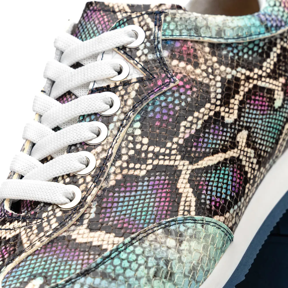 Peri Python Embossed Italian Calfskin Sneaker in Marine Blues by Zelli Italia