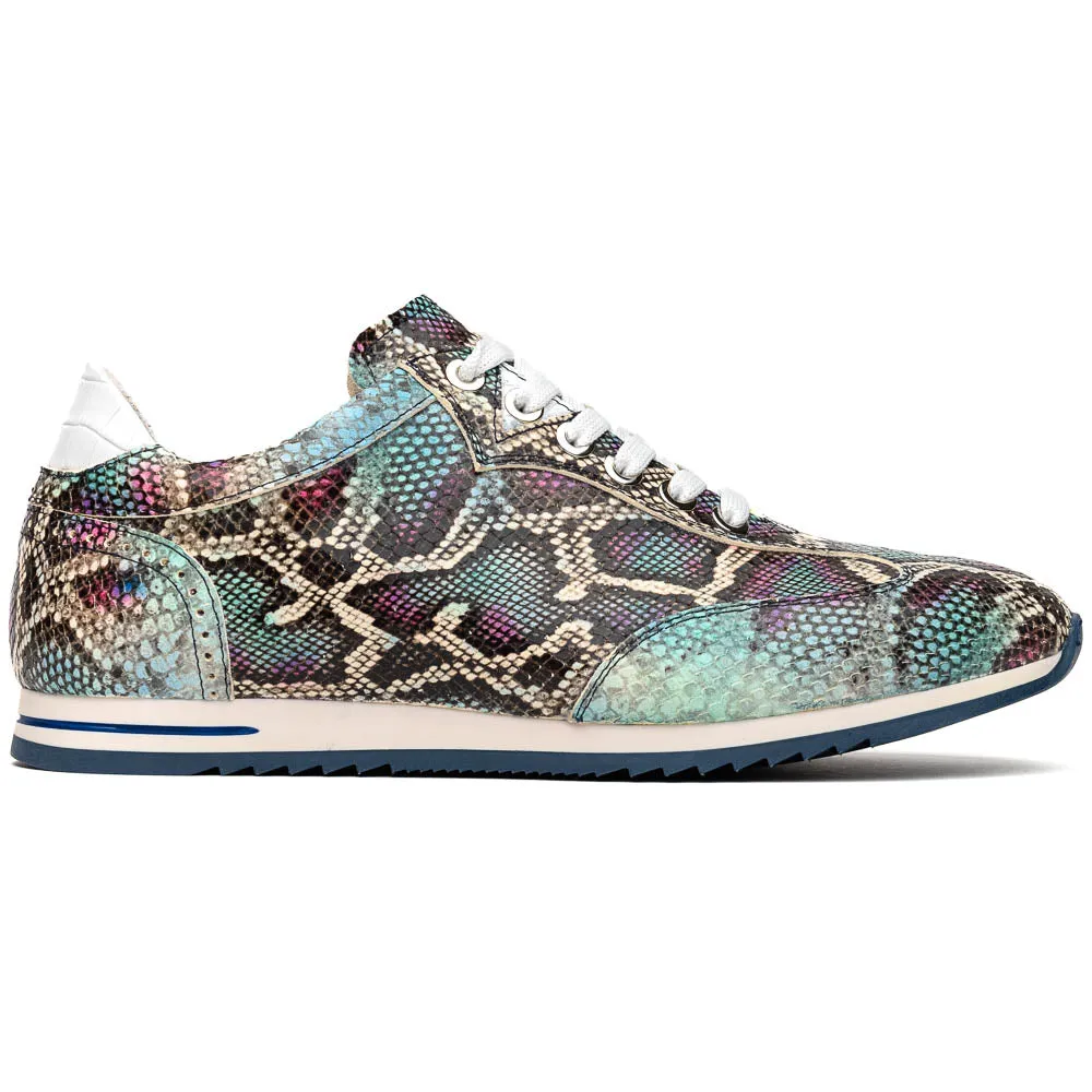 Peri Python Embossed Italian Calfskin Sneaker in Marine Blues by Zelli Italia