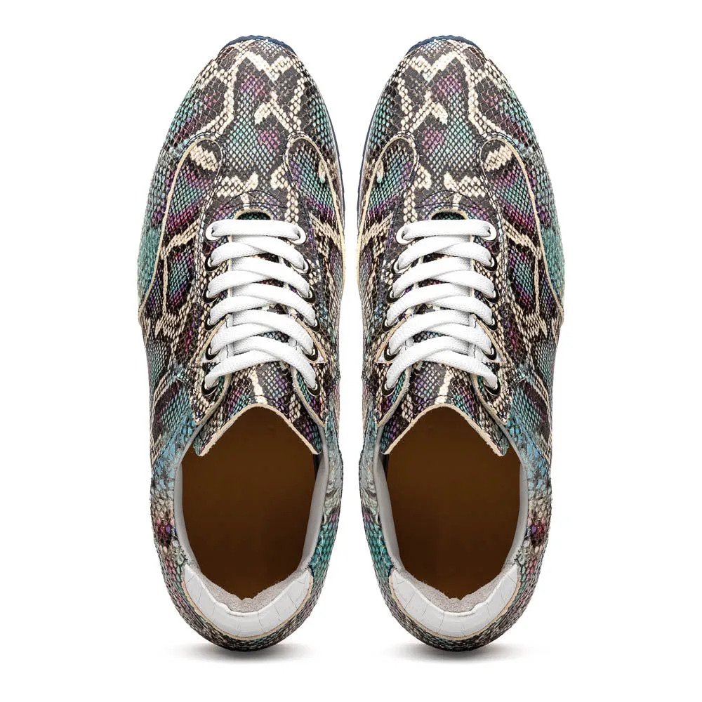 Peri Python Embossed Italian Calfskin Sneaker in Marine Blues by Zelli Italia