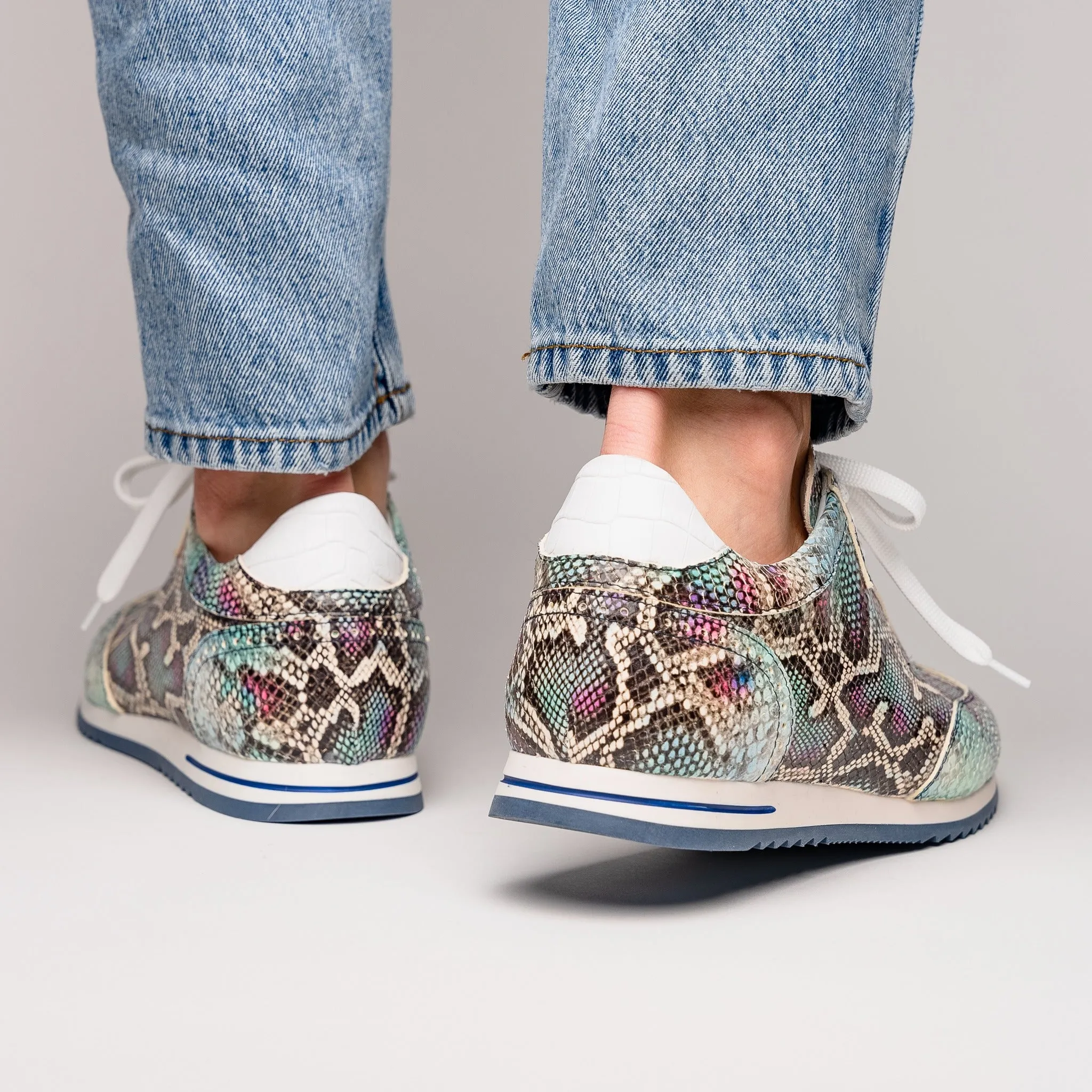Peri Python Embossed Italian Calfskin Sneaker in Marine Blues by Zelli Italia