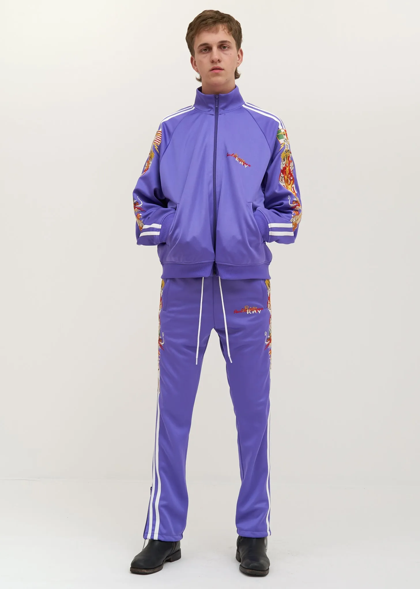 Purple Chaos Embroidery Track Pants
