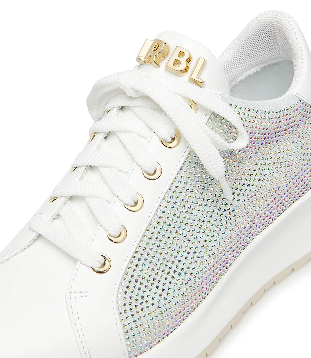 Rhinestoned White leather and suede sneakers
