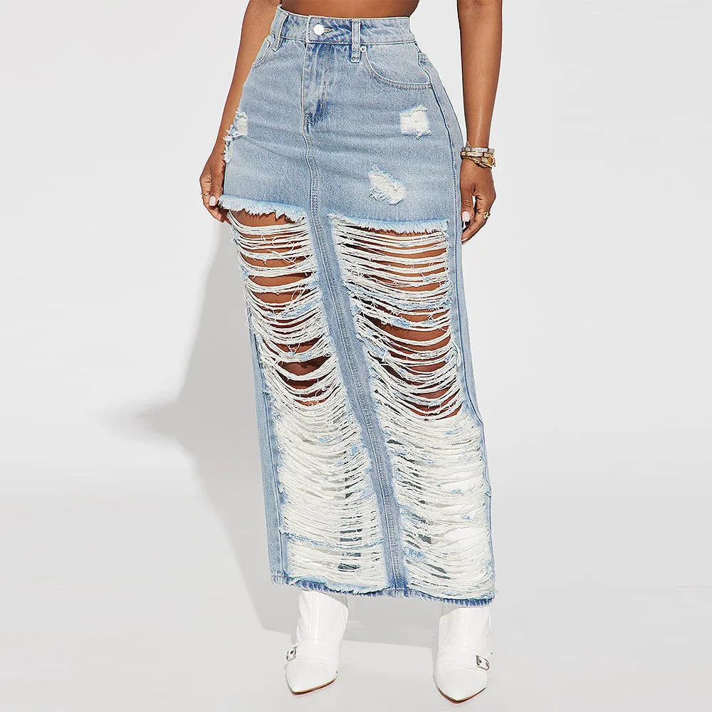 “Ripped && Ready” Denim Skirt