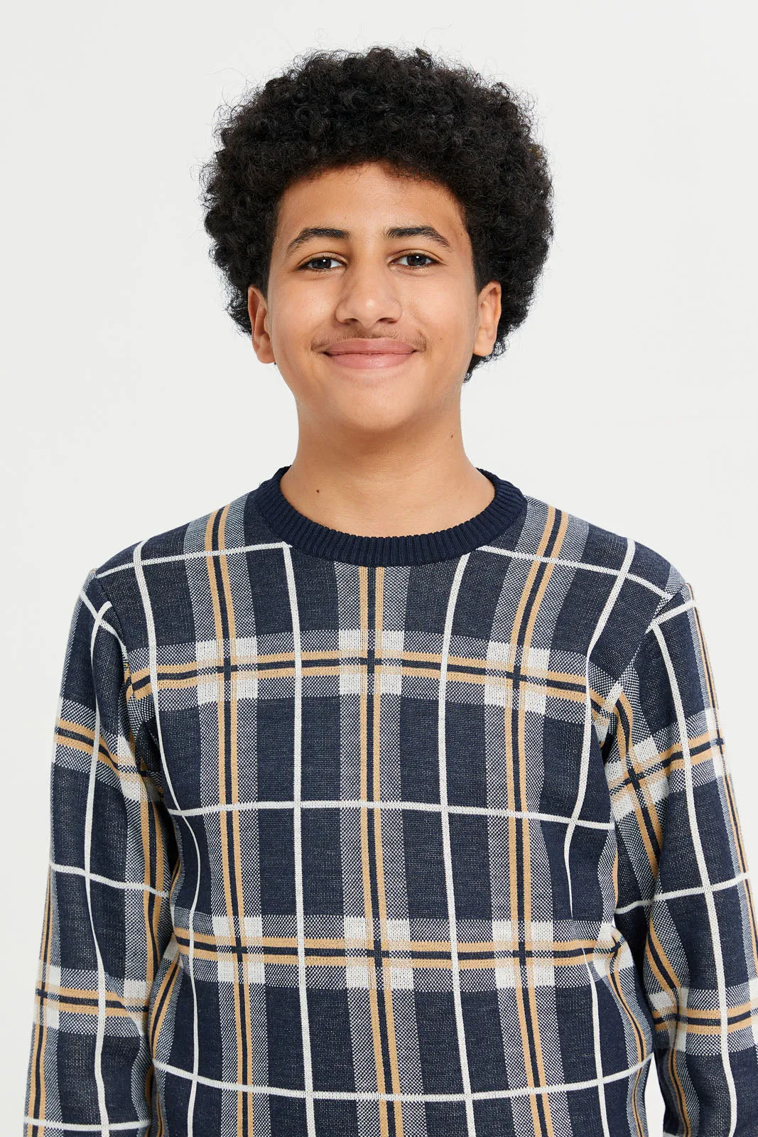 Senior Boys Navy Checkered Pullover