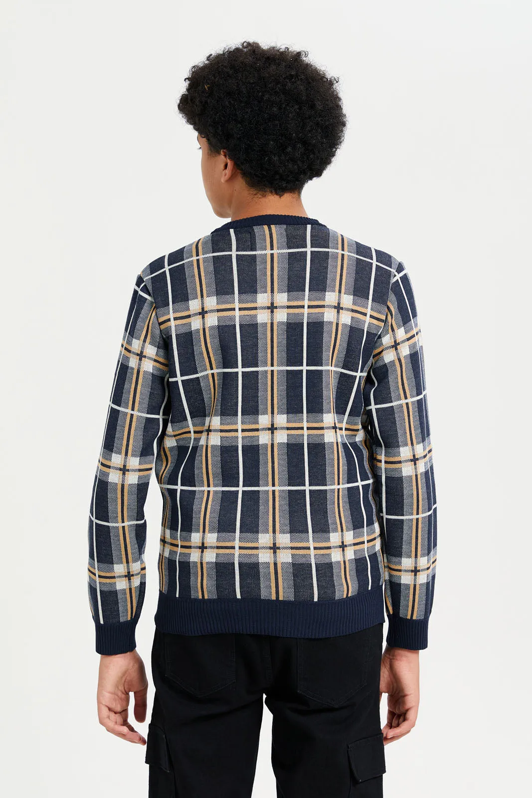 Senior Boys Navy Checkered Pullover