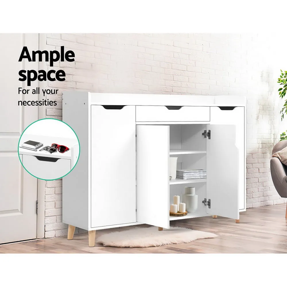 Shoe Cabinet Storage Rack 120cm Organiser Drawer Cupboard - White