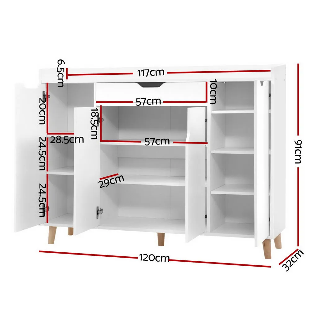 Shoe Cabinet Storage Rack 120cm Organiser Drawer Cupboard - White