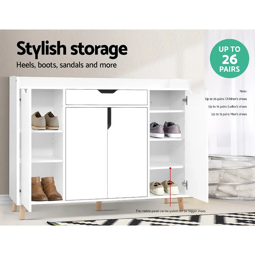 Shoe Cabinet Storage Rack 120cm Organiser Drawer Cupboard - White
