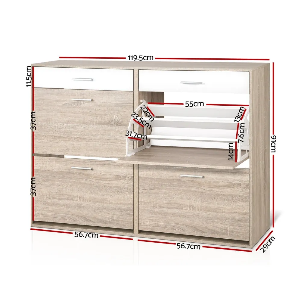 Shoe Rack Cabinet Wooden 36 Pairs Storage Organiser Shelf Cupboard Drawer 3 Tier