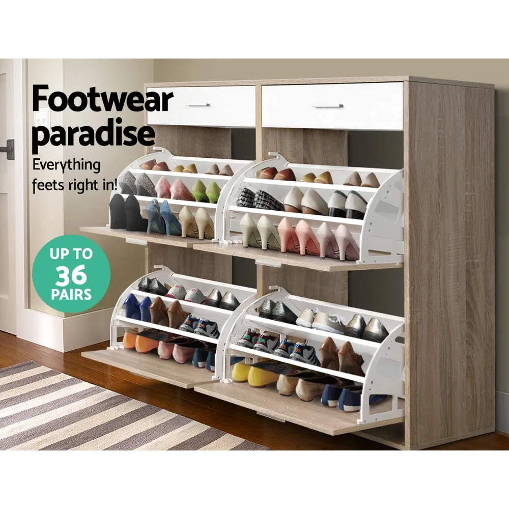 Shoe Rack Cabinet Wooden 36 Pairs Storage Organiser Shelf Cupboard Drawer 3 Tier
