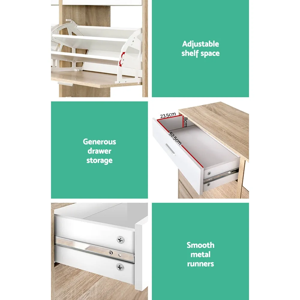 Shoe Rack Cabinet Wooden 36 Pairs Storage Organiser Shelf Cupboard Drawer 3 Tier