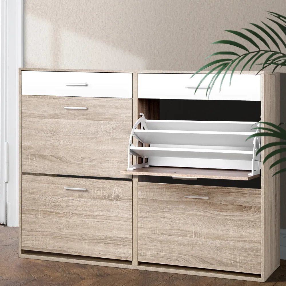 Shoe Rack Cabinet Wooden 36 Pairs Storage Organiser Shelf Cupboard Drawer 3 Tier