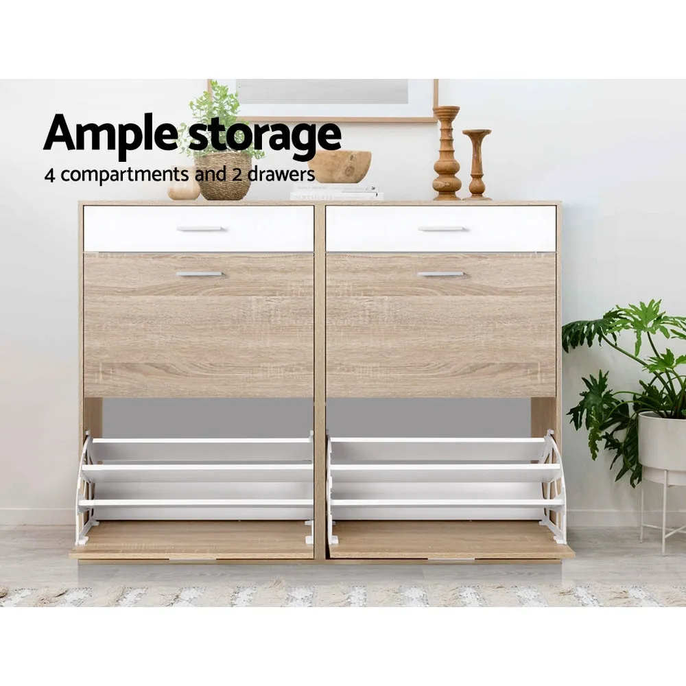 Shoe Rack Cabinet Wooden 36 Pairs Storage Organiser Shelf Cupboard Drawer 3 Tier