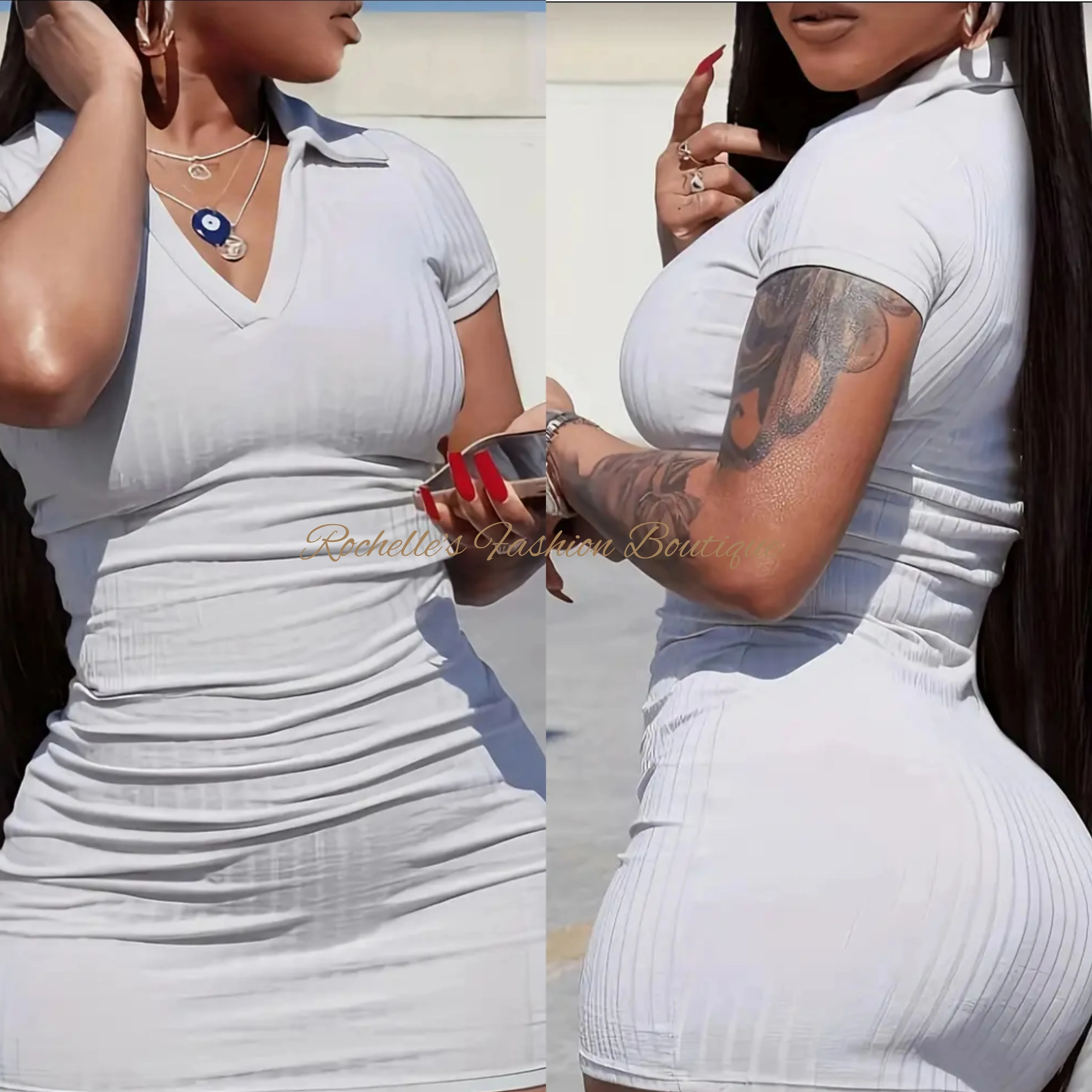 Solid Tan V Neck Casual Short Dress