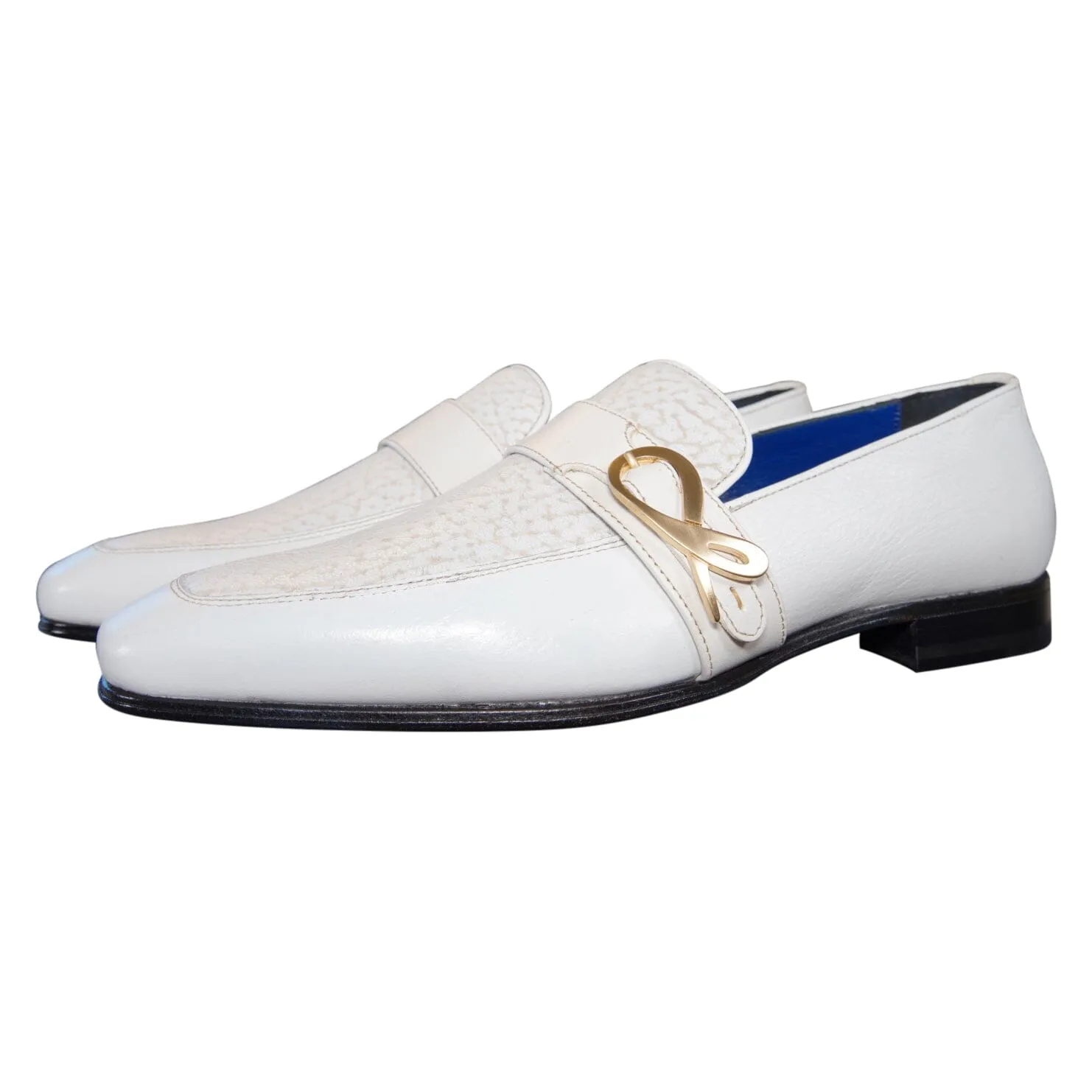 White Piega Monk Yellow Gold Loafer