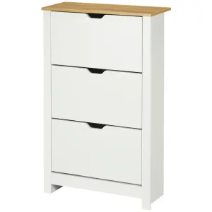 White Slim Shoe Cabinet with 3 Flip Drawers - 18 Pairs Storage