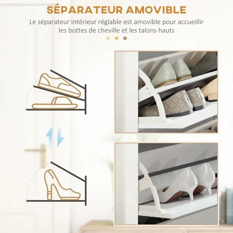 White Slim Shoe Cabinet with 3 Flip Drawers - 18 Pairs Storage