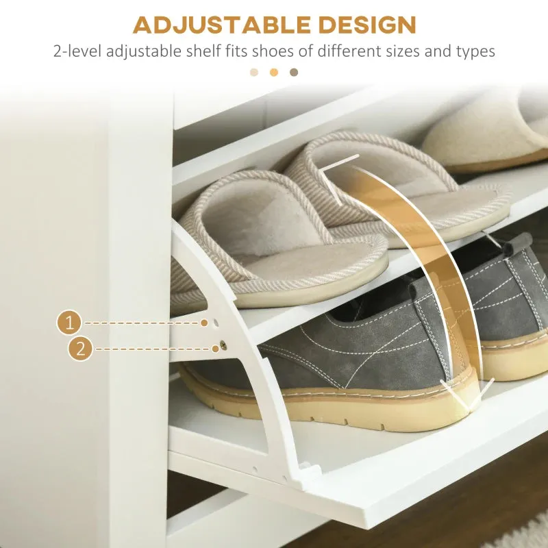 White Slim Shoe Cabinet with 3 Flip Drawers - 18 Pairs Storage