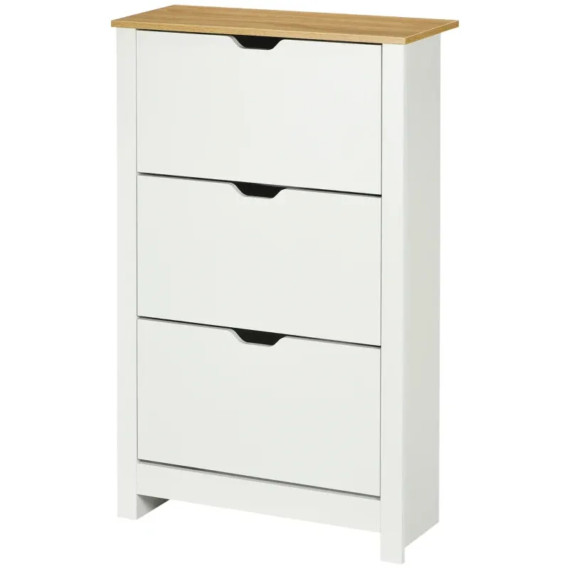 White Slim Shoe Cabinet with 3 Flip Drawers - 18 Pairs Storage