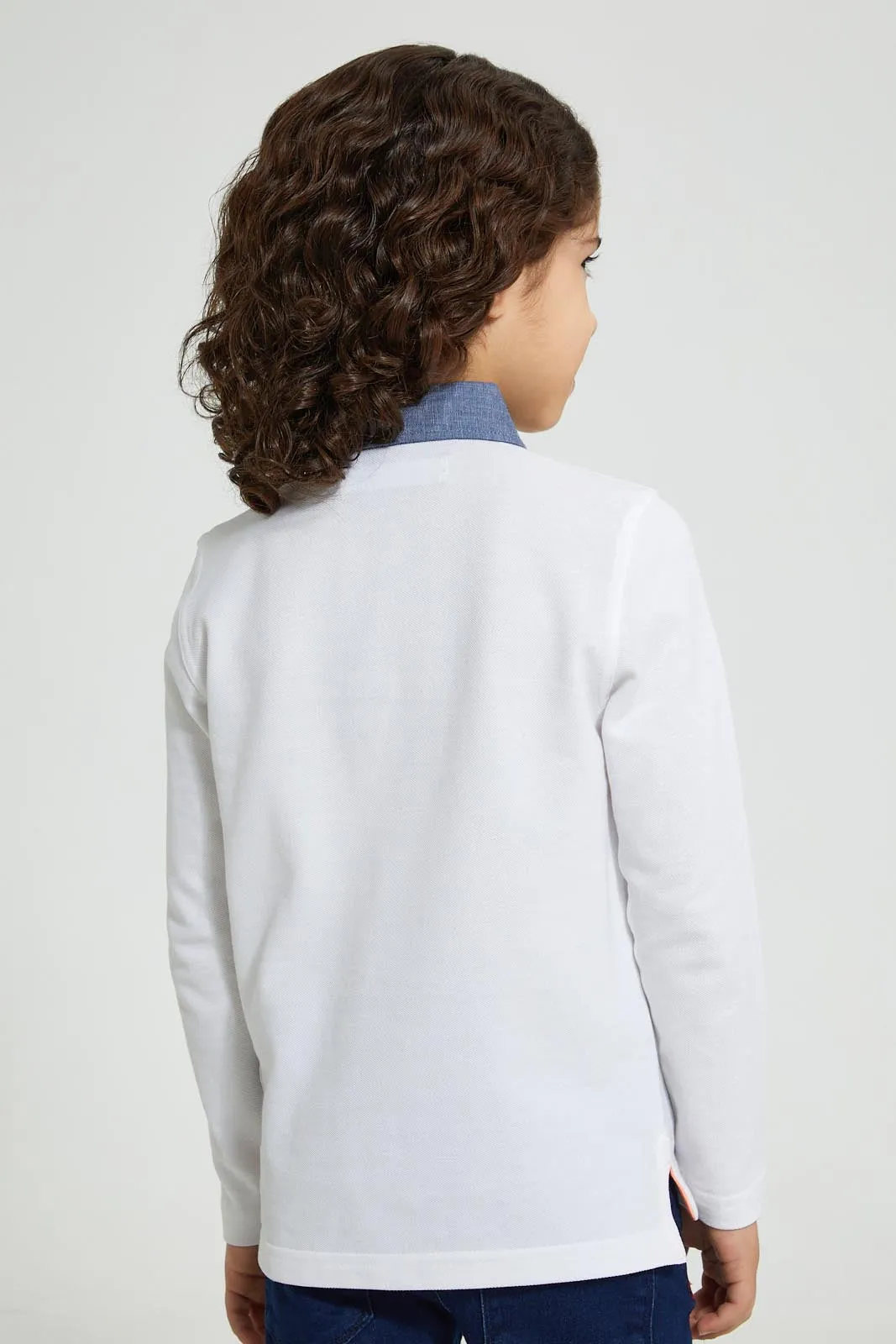 White Woven Collar Polo Shirt