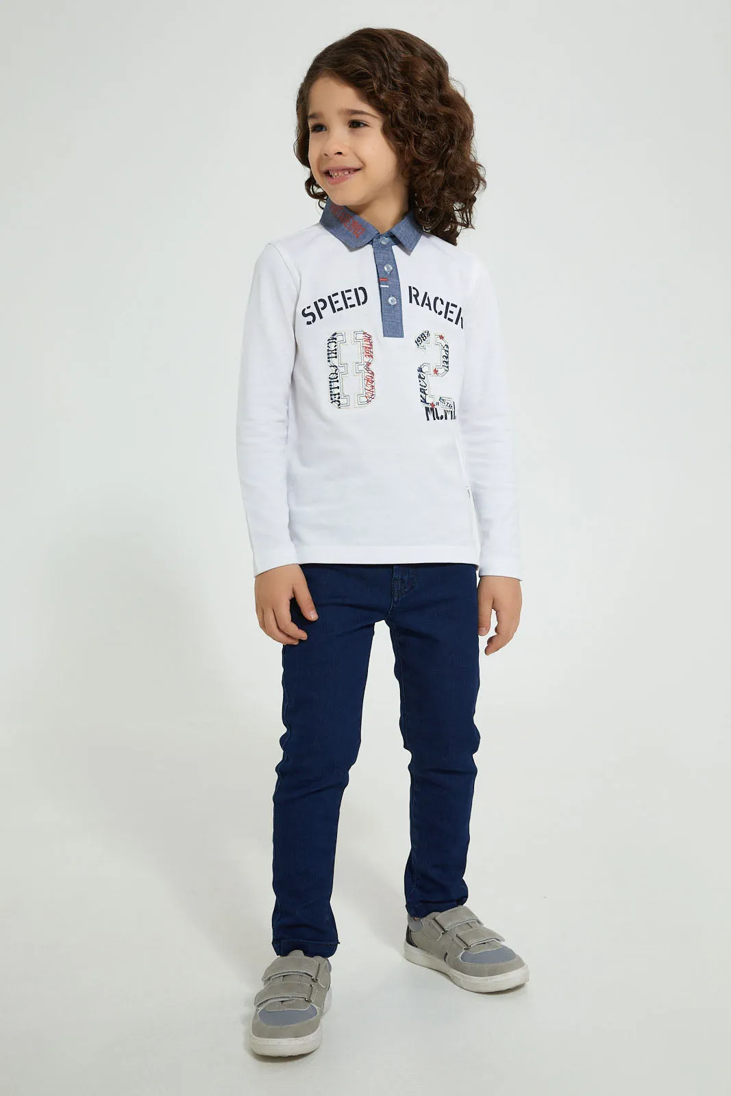 White Woven Collar Polo Shirt