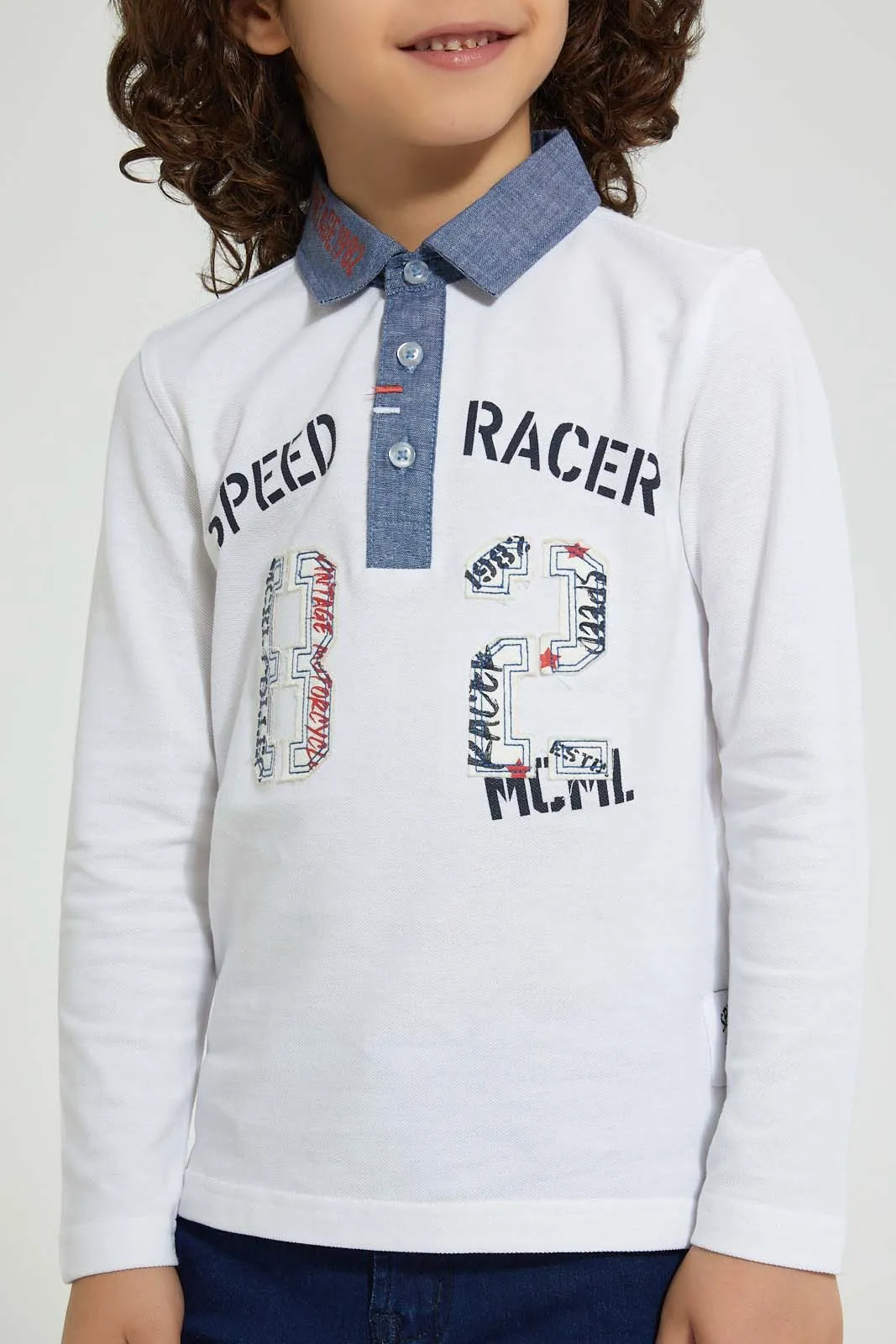 White Woven Collar Polo Shirt