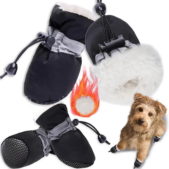 Whoof Whoof Boots for Small and Medium Dogs | Non-Slip Paw Protector Dog Shoes Pet Booties with Reflective Straps | Lightweight and Breathable | 4 pc Set