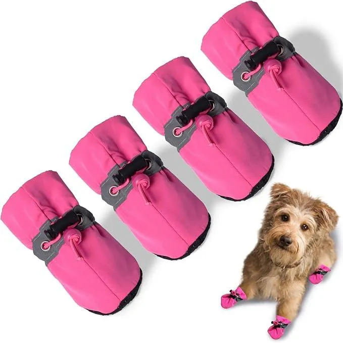 Whoof Whoof Boots for Small and Medium Dogs | Non-Slip Paw Protector Dog Shoes Pet Booties with Reflective Straps | Lightweight and Breathable | 4 pc Set
