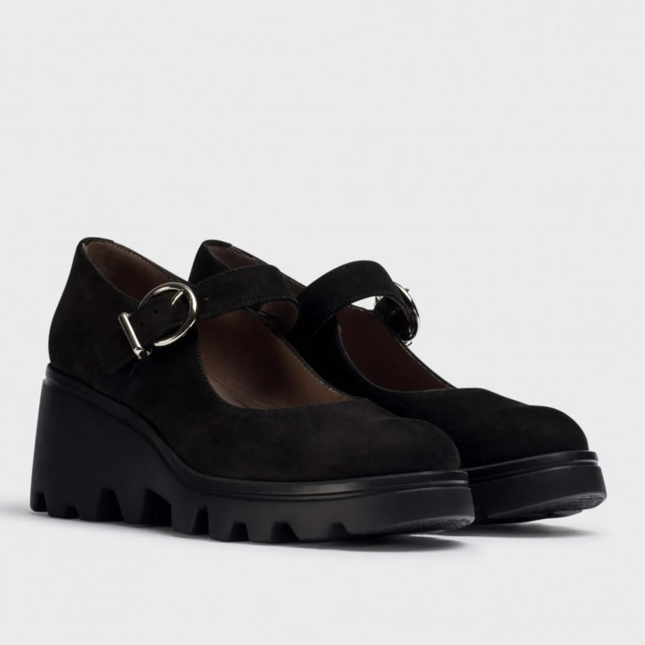 Wonders Maryjane Black Nubuk Wedge G7003